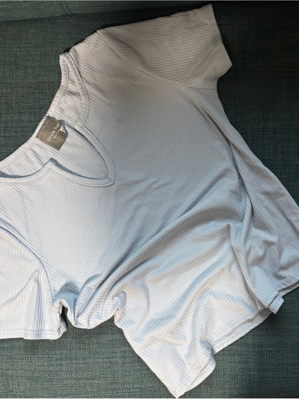 Olive & Oak Pale Blue Ribbed Notch V-Neck Tee